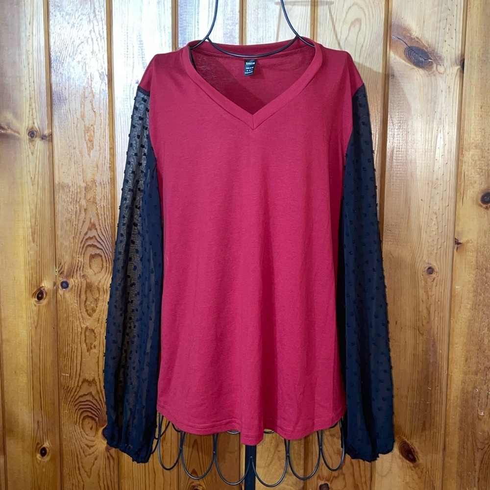 SHEIN top wine color light weight sheer top long sleeve size medium causal top​